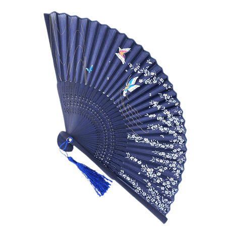 

Blossom and Butterfly Blue and Pink Fan with Tassel