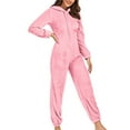 thumbnail image 3 of Dazajoo Womens Plush Hooded Jumpsuit Sherpa Fuzzy Pajamas Long Sleeve Solid Color Onesie with Pocket Winter Zip Up Warm Rompers Sleepwear,Pink,XXXL, 3 of 9