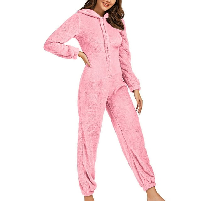 Économies d'Automne! SROBPTY Combinaisons Décontractées pour Femmes, Combinaison à Manches Longues avec Capuche et Poches Pyjamas Décontractés d'Hiver Chauds Rose, G