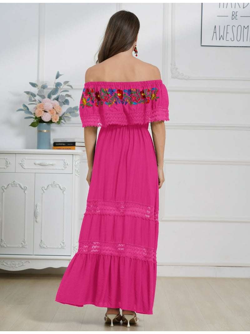 Idopip Women Mexican Dress Off Shoulder Floral Embroidered Long Maxi Dress Traditional Fiesta Dresses Idopip Women Mexican Dress Off Shoulder Floral Embroidered Long Maxi Dress Traditional Fiesta Dresses