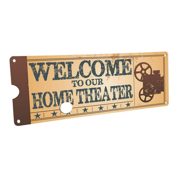 Home Theater Movie Projector 4"x12" Metal Sign, Wall Décor for Theater and Family Room