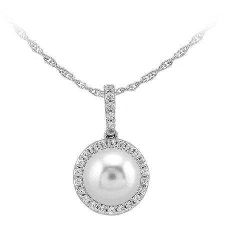 Her Special Day Jewelry Whtie Freshwater Cultured Pearl and CZ Sterling Silver Pendant