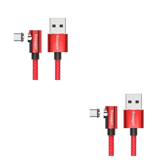 Inteprter Essager, Cable Micro USB para iPhone, Samsung, Android, teléfono móvil, Cable de carga rápida, Cable magnético, Cable USB rojo 2m Tipo-C 2piezas