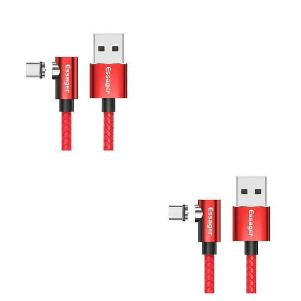 Inteprter Essager, Cable Micro USB para iPhone, Samsung, Android, teléfono móvil, Cable de carga rápida, Cable magnético, Cable USB rojo 2m Tipo-C 2piezas