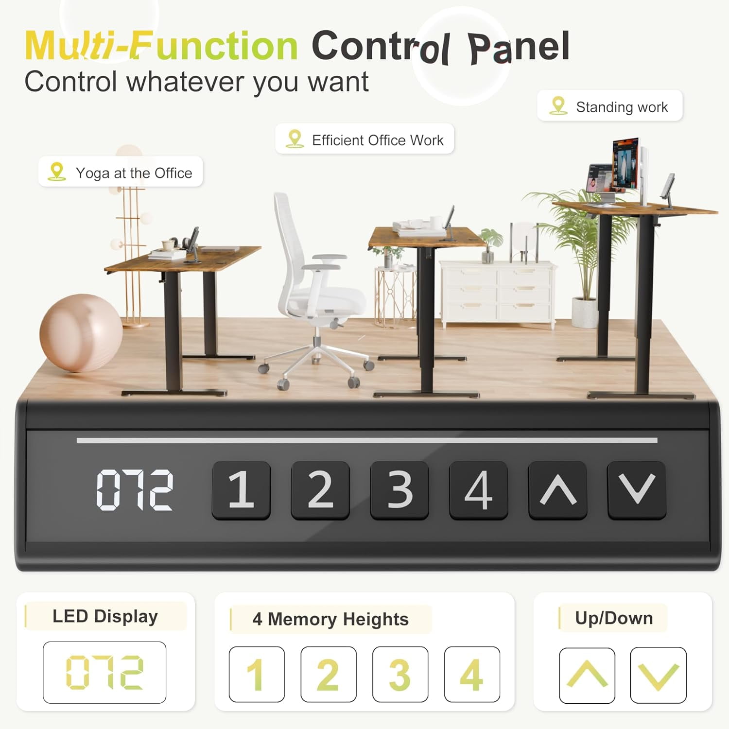 Electric Standing Desk, 45 x 24 Inches Sit Stand up Desk, Sit Stand Height Adjustable Home Office Desk with 4 Height Position Memory - with Splice Board (Rustic Brown, 45)