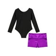 thumbnail image 4 of iiniim Kids Girls Shiny Diamonds Long Sleeve Gymnastics Leotard Bodysuit with Colorful Shorts Set Dancewear Purple 6, 4 of 7