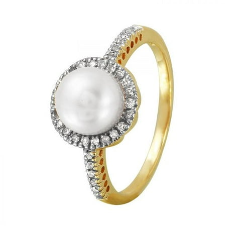 Foreli 0.17CTW Diamond And 7.5MM Freshwater Pearl 10k Yellow Gold Ring