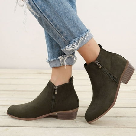 

Womens Boots Fashion Autumn Women Ankle Boots Heel Low Heel Side Zipper Leopard Print Casual Comfortable Army Green 8.5 Boots for Women