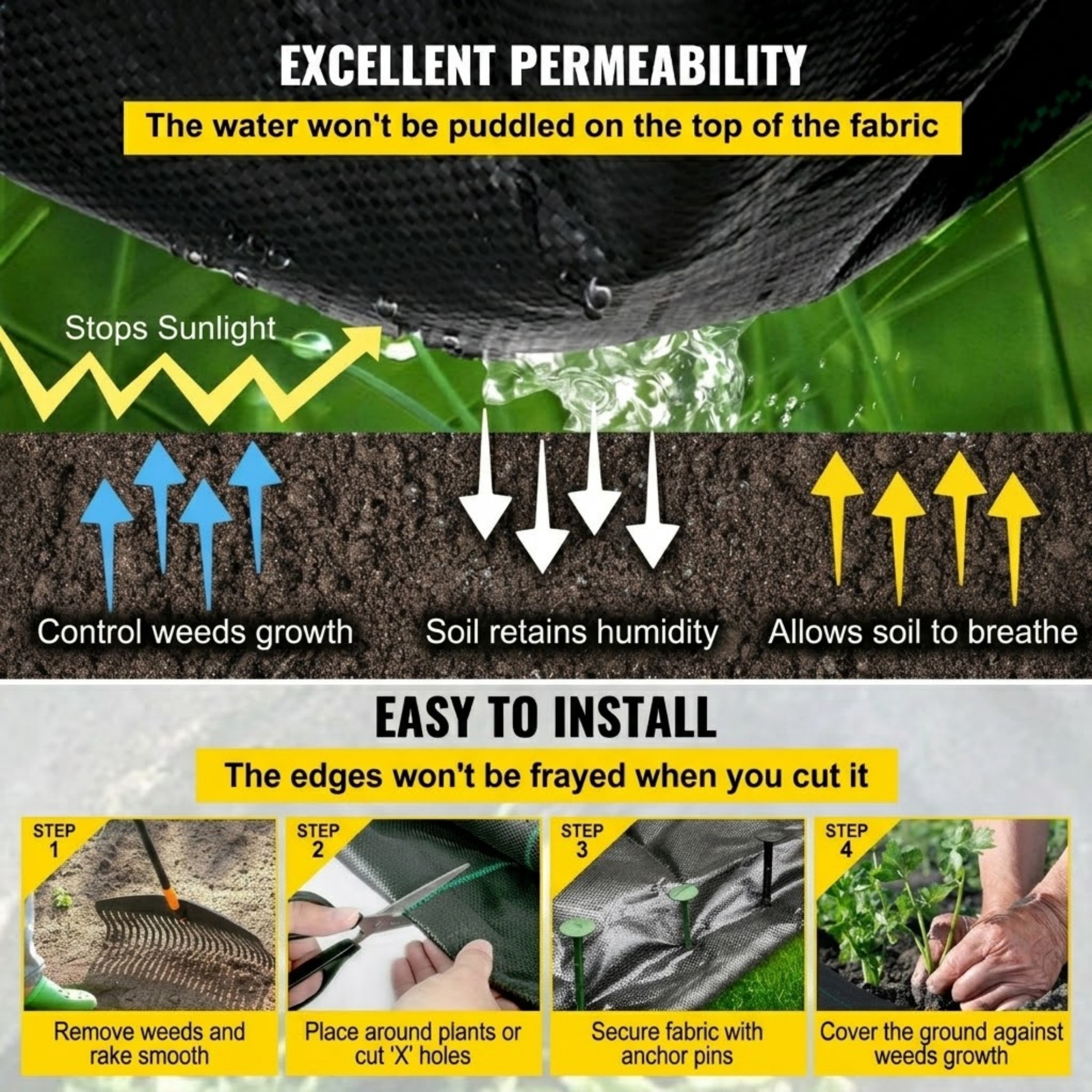 6 x 300 ft Weed Barrier Landscape Fabric, 3.2 Oz Heavy Duty PP Woven Ground Cover, 20-Year Durability