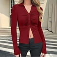thumbnail image 6 of purcolt Womens Button Down Shirts V-Neck Slim Fit Ruched Long Sleeve Tops Dressy Casual Collared Work Blouses, 6 of 7