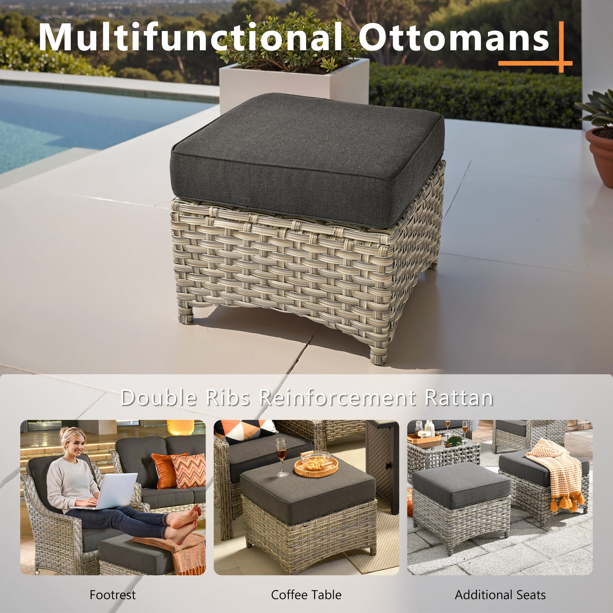 Vcatnet Outdoor Patio Furniture Sets 5 Pieces Sectional Sofa All Weather Wicker High Back Conversation Set with Ottoman Black