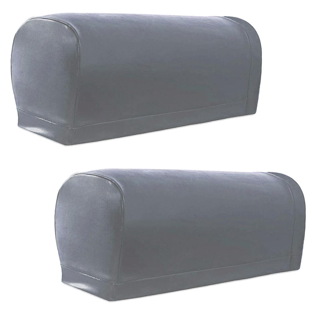 2pcs Nonslip PU Leather Stretch Sofa Armrest Cover Armchair Slipcovers Stain Resistant Furniture , Hosehold Couch - Gray