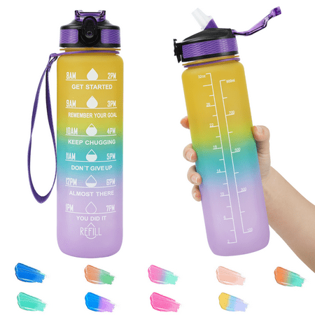 

32oz Motivational Water Bottles with Time Marker & Straw Leak-proof BPA Free Non-Toxic 1L Bottle Portable Water Jug for Fitness Sports