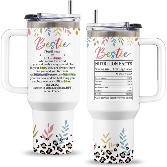 Besties Gifts for Women, 40 Oz Friend Tumbler with Handle & Straw, Friends Cup, Birthday Gifts for Besties Women, Stainless Steel Bestie Cup, Friendship Gift for Her Bff Female, 1 PCS