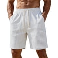 thumbnail image 3 of Thousandth Casual Striped Shorts for Men Summer Beach Shorts with Drawstring Elastic Waist Breathable Shorts Relaxed Loose Fit Flax Lounge Shorts, 3 of 8