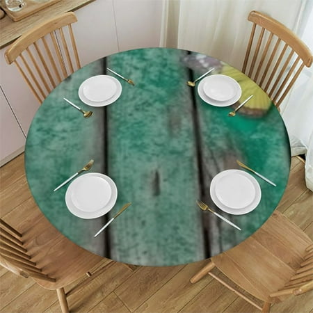 

Elastic Edge Fitted Round Tablecloth Teal Wood Grain Sunflowers