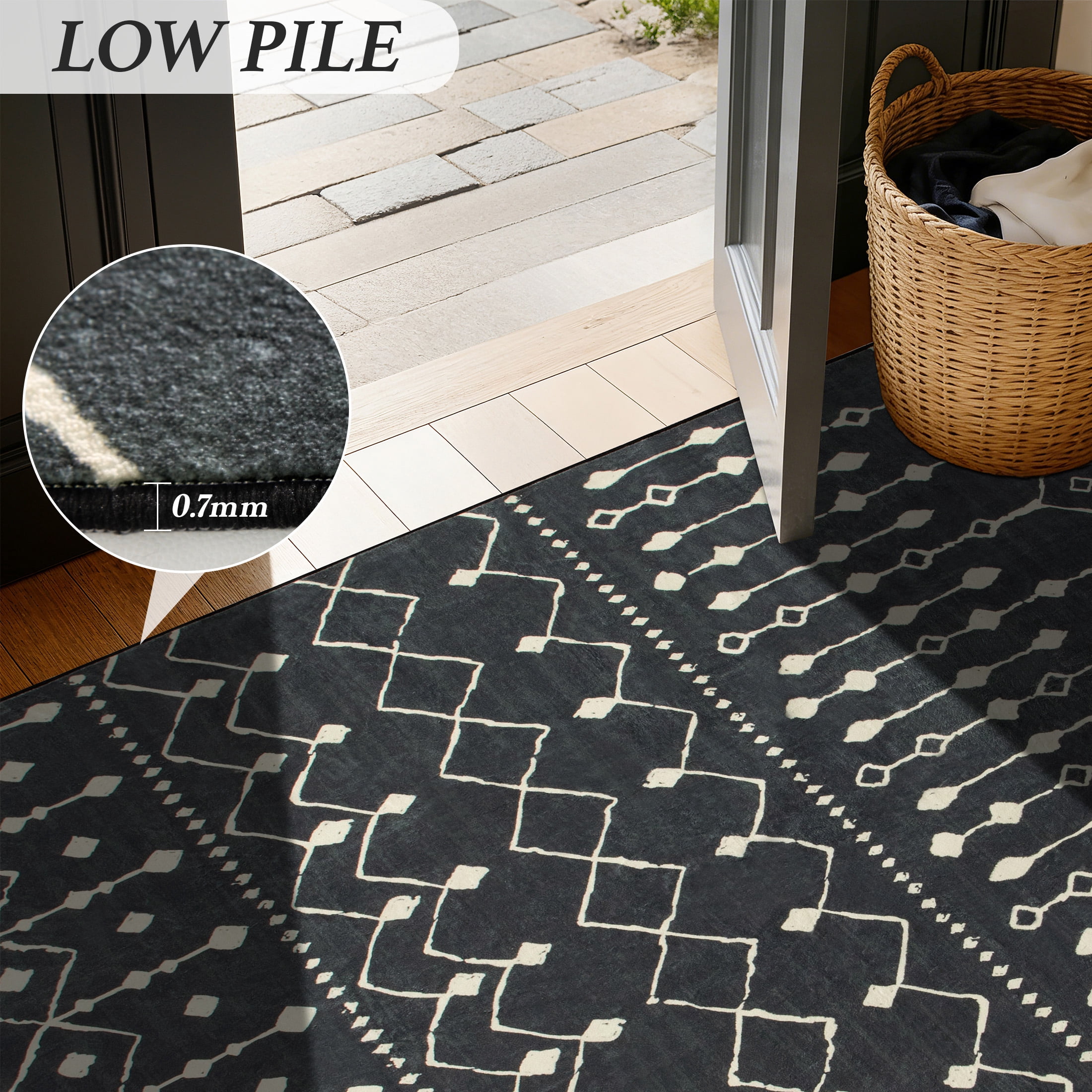 SONORO KATE 5'×7' Washable Area Rug for Living Room, Moroccan Non-Slip Soft Carpet for Bedroom Dining Room Office, Carbonblack