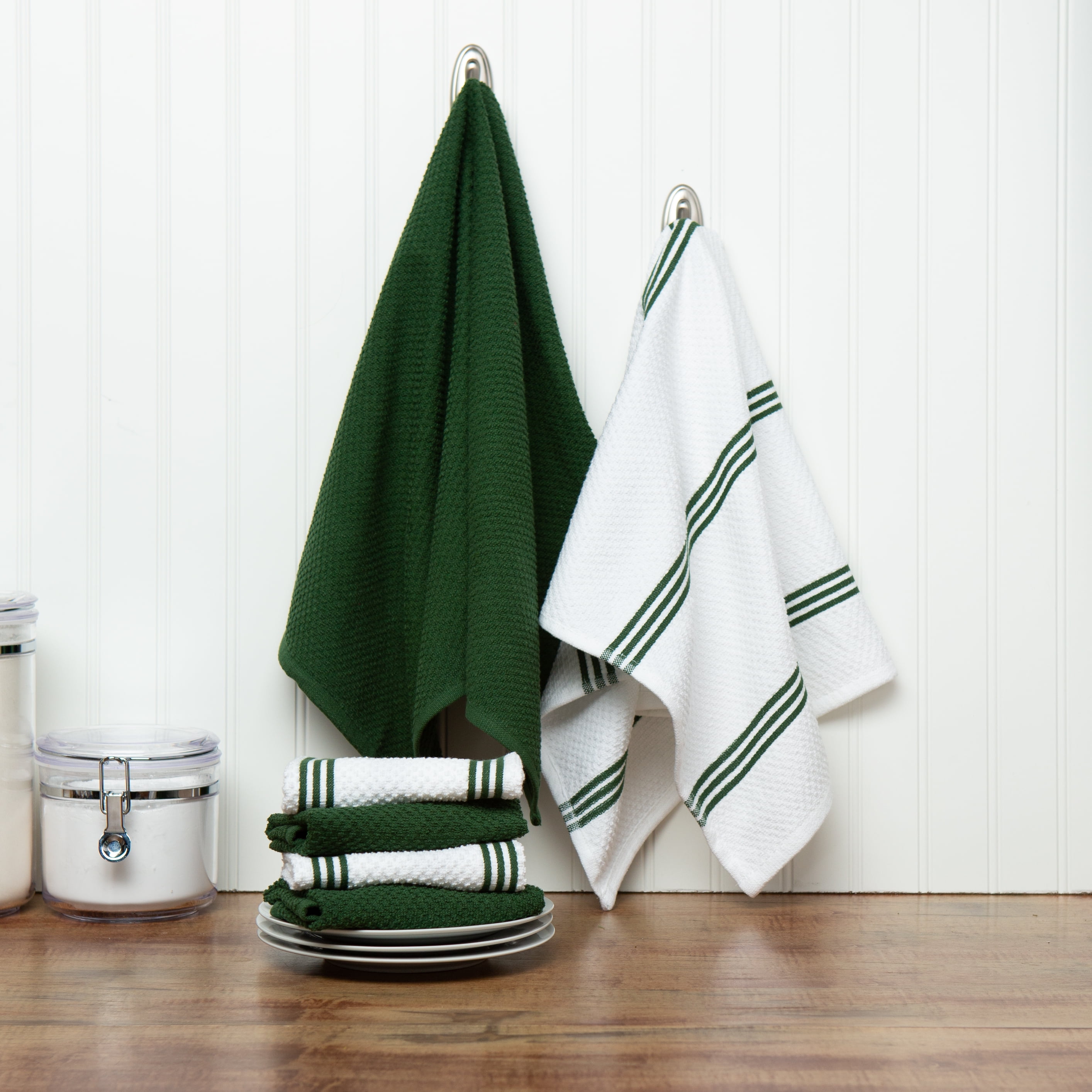 Ambrosia 6 Piece Set | 2 Kitchen Towels 2 Dish Cloths 2 Pot Holders Hunter Green, Size: 6 Piece Towel|Dish Cloth|Pot Holder