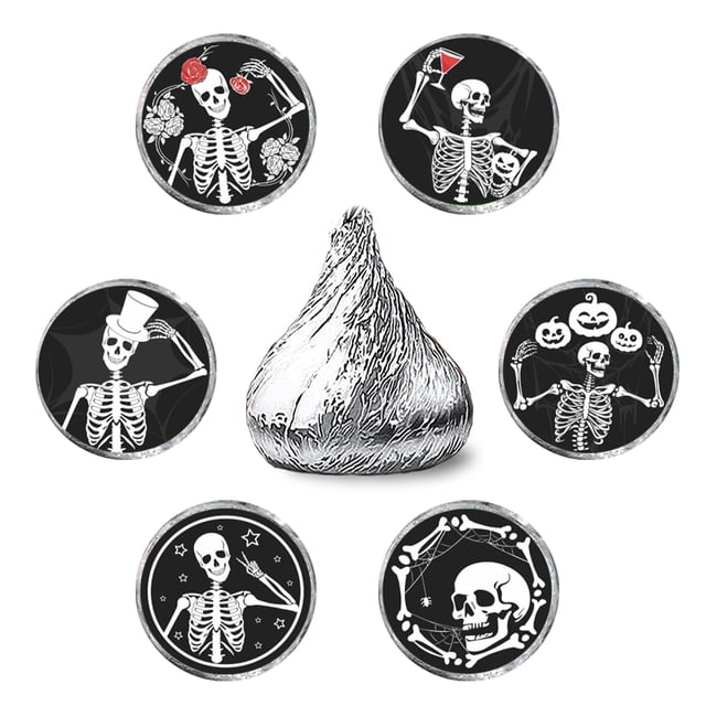 Etiquetas adhesivas PHOHUI Black Skull Kiss para Halloween (150)