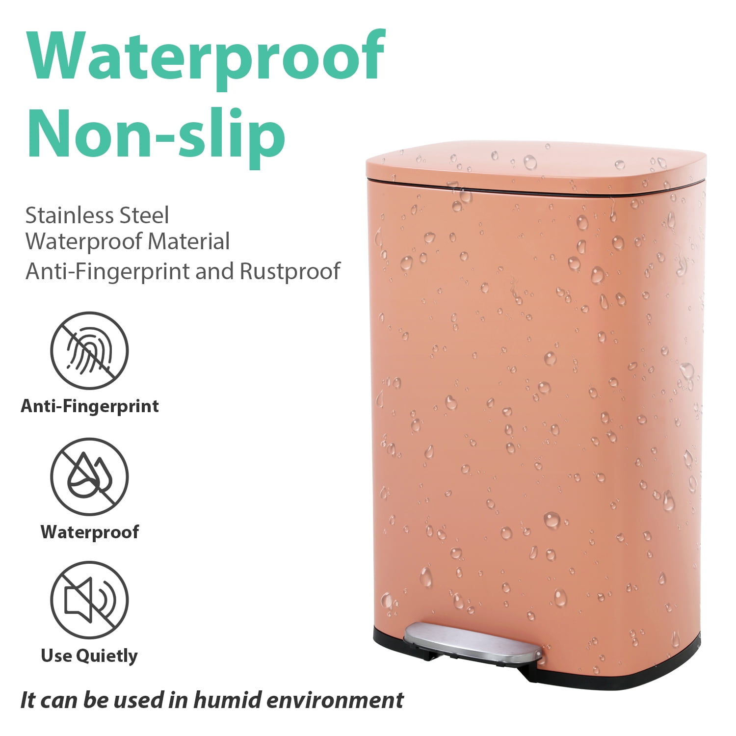 CL.HPAHKL 13 Gallon Step-on Trash Can with Soft-Close Lid, Stainless Steel Kitchen Garbage Can with Foot Pedal and Removable Inner Bucket, Fingerprint-Proof Trash bins for Home Office, Pink