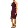 thumbnail image 3 of INSPIRE CHIC Women's Elegant Lace Halter Neck Sleeveless Bodycon Cocktail Sheath Midi Dress M Burgundy, 3 of 6