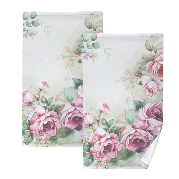 Roses Flowers Watercolor Hand Towel Bath Towels Face Towels Cotton Absorbent for Home Hotel Spa Swimming Yoga Sports Decorative Towel Set of 2