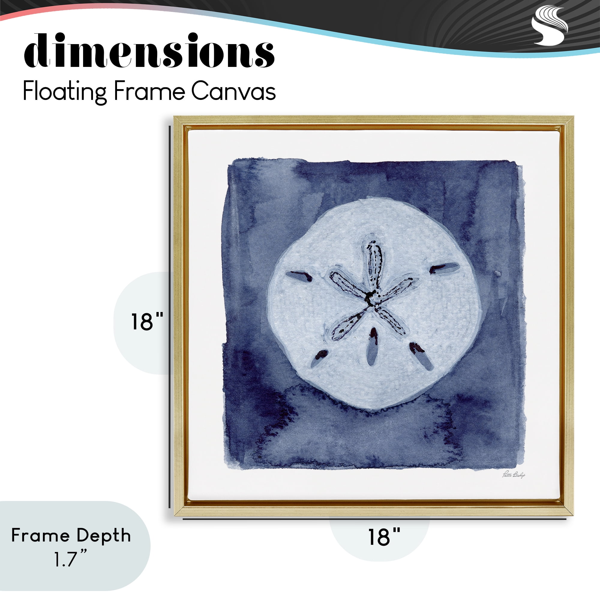 Stupell Industries White Sand Dollar on Indigo Gold Framed Floater Canvas Wall Art, design by Patti Bishop