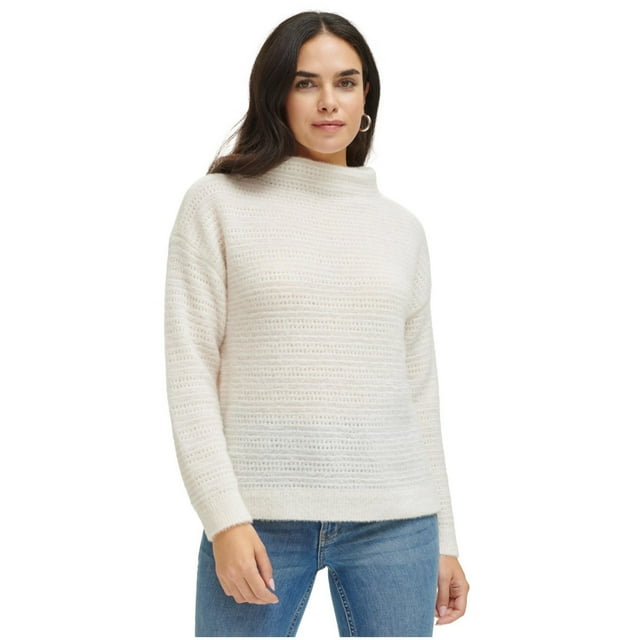 Calvin Klein Womens Funnel Neck Pullover Sweater, white, XS