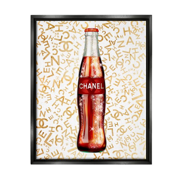 Stupell Industries Trendy Glam Pattern Vintage Style Soda Bottle Graphic Art Jet Black Floating Framed Canvas Print Wall Art, Design by Ziwei Li