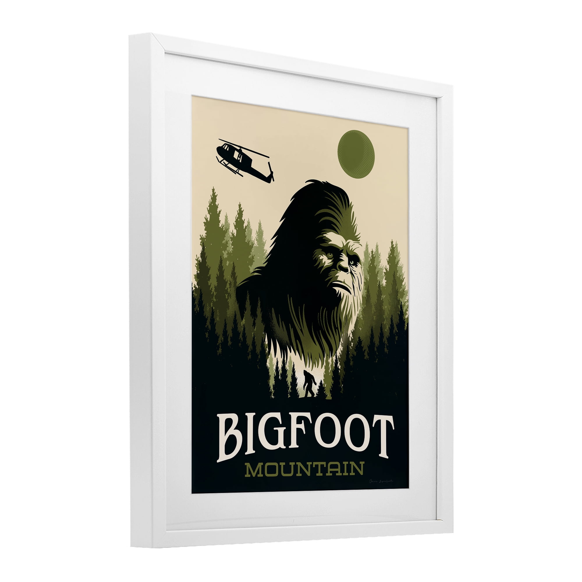 Stupell Industries Bigfoot Mountain Forest White Framed Print Under Glass, design by Omar Escalante