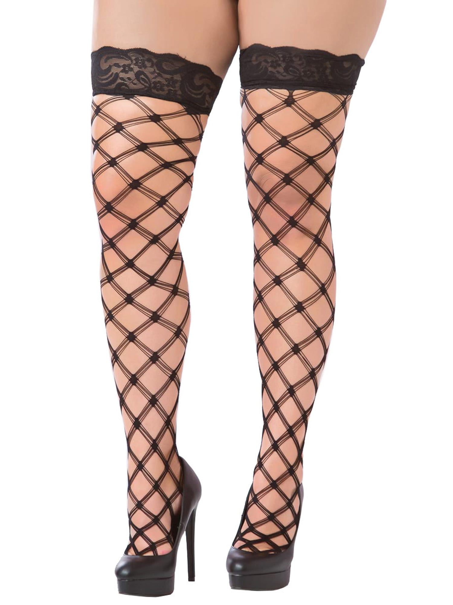 Red fishnetfence net thigh high stockings OS