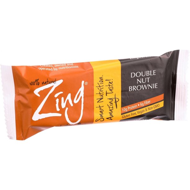 Zing Bars Nutrition Bar Double Nut Brownie 1.76 oz Bars Case of