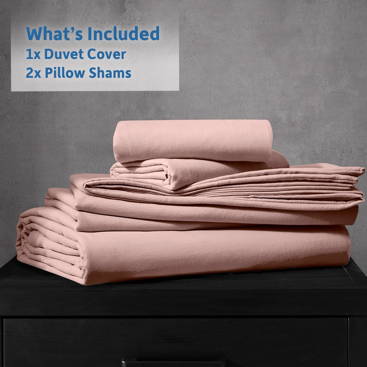 Virtu 3-Piece Duvet Cover Set, Soft Prewashed Bedding Set California King with Pillow Shams, Blush Pink