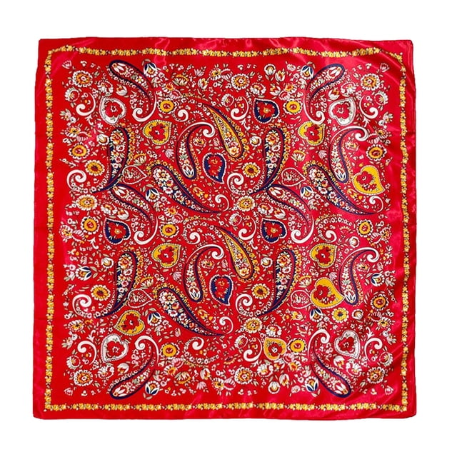 Qarigey Pañuelo para el pelo para mujer, pañuelo de tela de imitación con estampado cuadrado, pañuelo transpirable para la cabeza, fiesta, Accesorio para el cabello Rojo