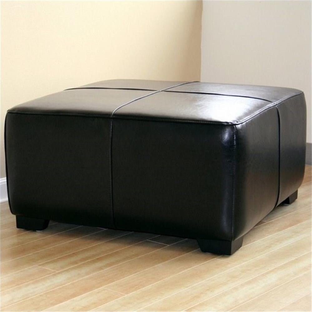 Bowery Hill Bonded Leather Black Ottoman Square 31.5" Unassembled
