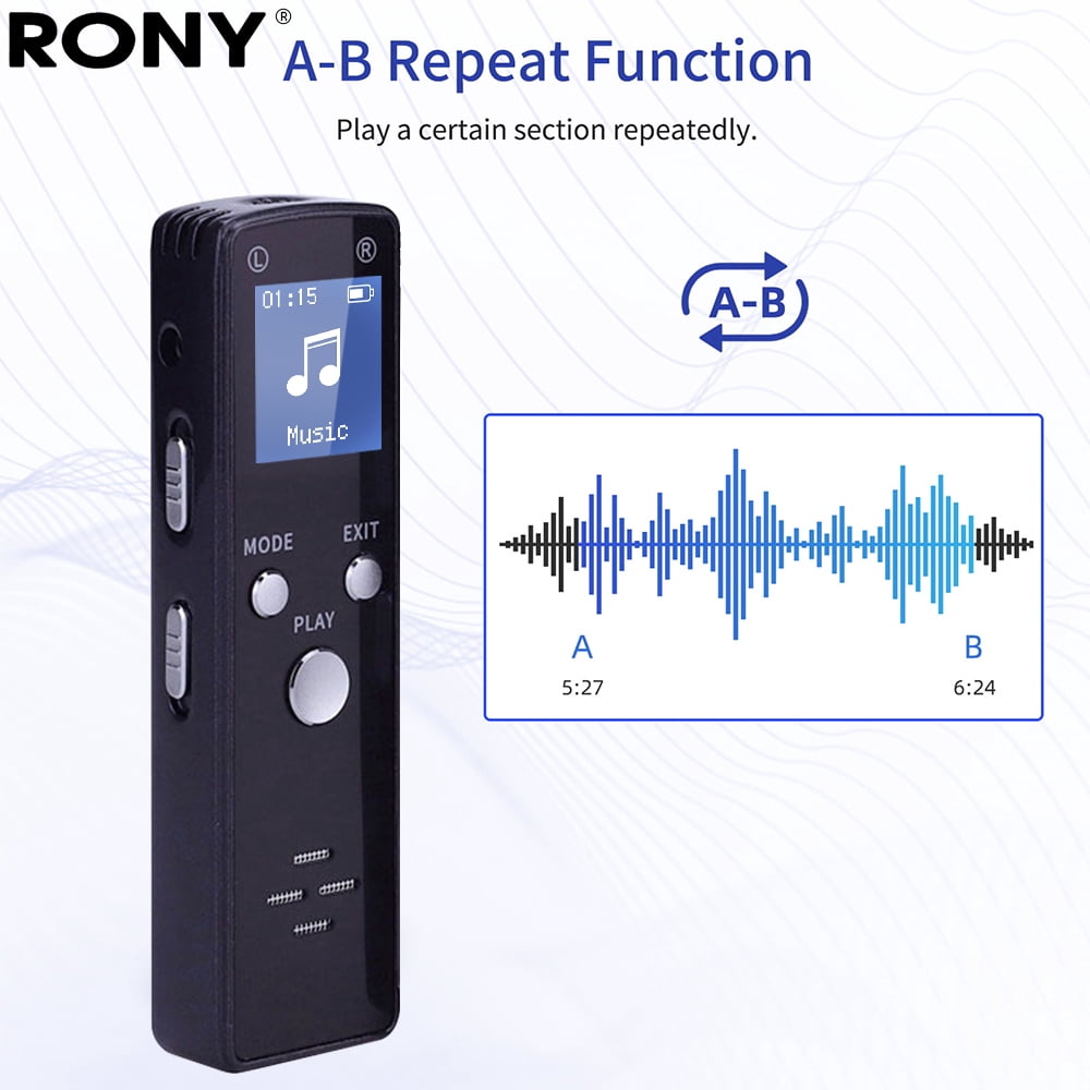 RONY 32GB Digital Voice Recorder - Portable Voice Activated Recorder with Password Noise Reduction A-B Repeat Playback MP3 Player for Meeting Interview Lecture