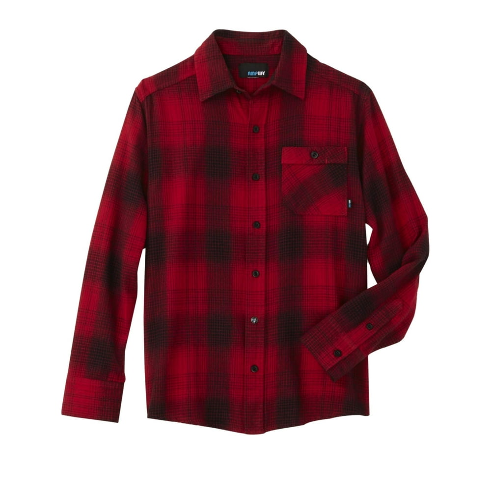 Boys Red & Black Plaid Long Sleeve Button Down Shirt Button Front Shirt ...