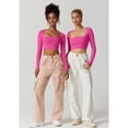 thumbnail image 5 of Women'S Square Neck Long Sleeve Double Lined Slim Fitted Casual Basic Crop Top Rose Red M, 5 of 6