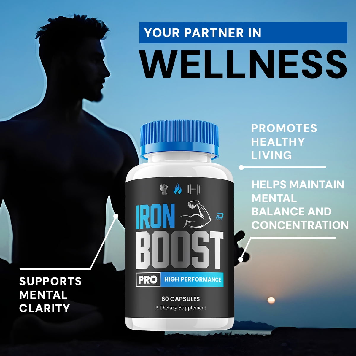 Iron Boost Pro for Men Capsules – IronBoost Pro Vitamin Complex, Energy, 3 Pack, 180 Capsules