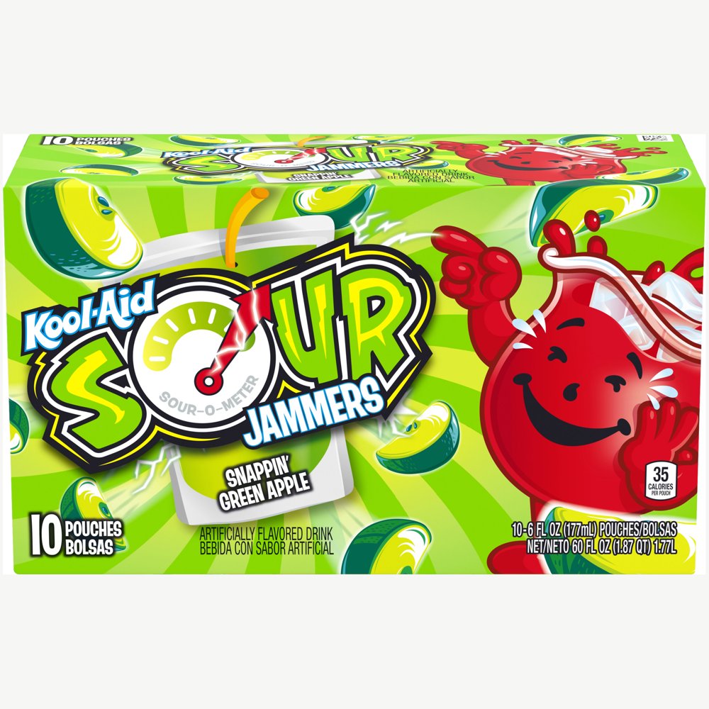KoolAid Sours Jammers Snappin Green Apple Drink, 6 Fl Oz, 10 Ct