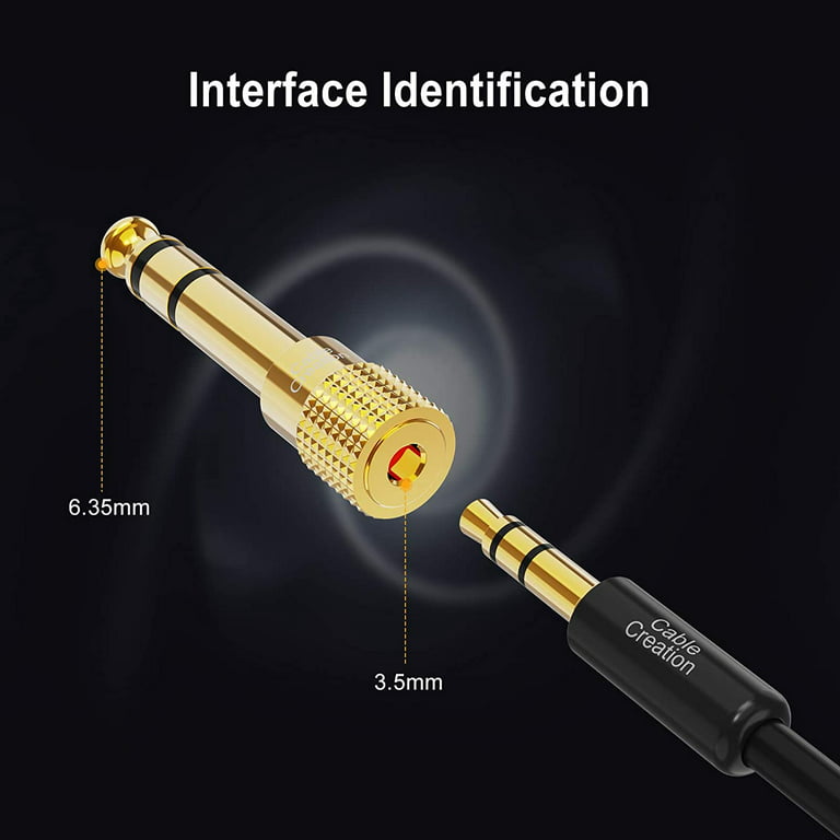 6.35mm Stereo Plug to 3.5mm Stereo Jack Adaptor, 6.35mm Male to 3.5mm  Female, Gold Plated 
