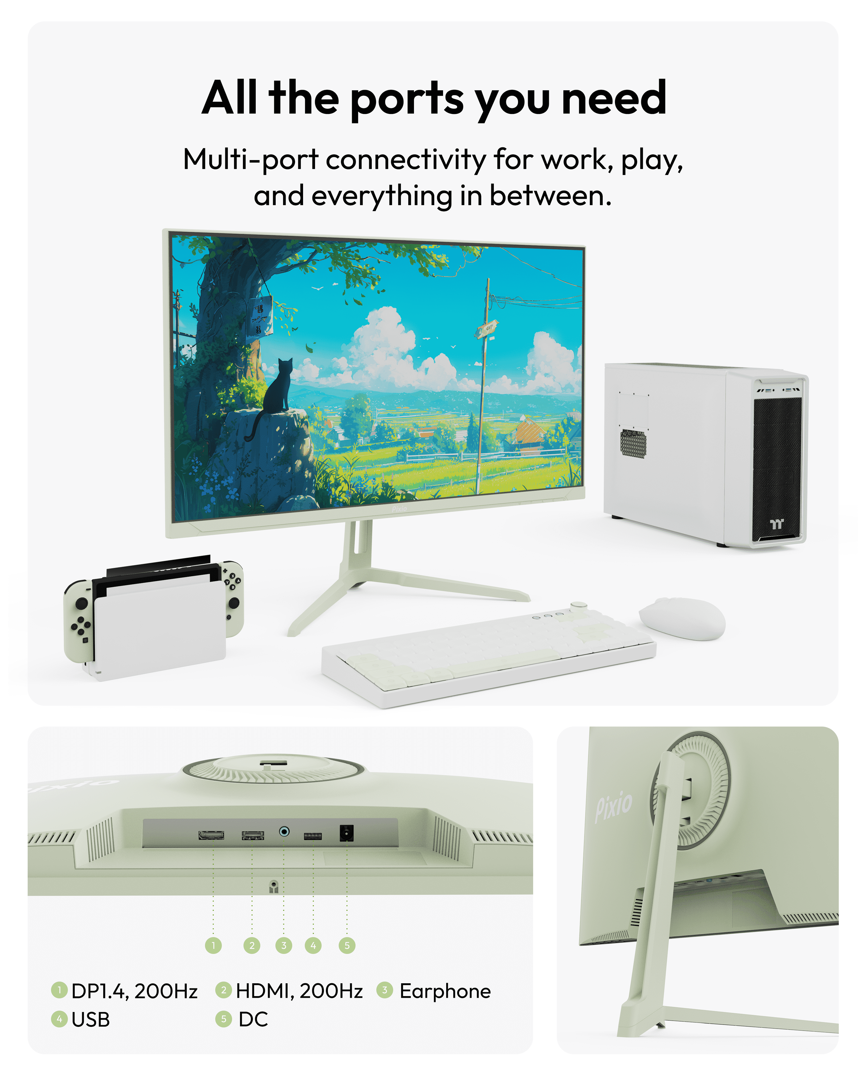 Pixio PX248 Wave Mint 24 inch 200Hz Refresh Rate FHD 1080p Resolution Fast IPS Panel 1ms GTG Response Time Mint Gaming Monitor with Adaptive Sync