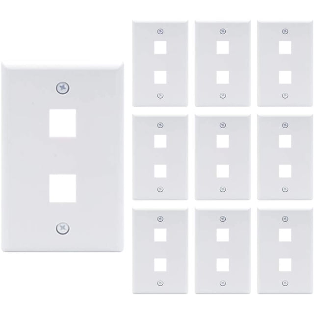 VCE Plaque Murale à 2 Ports pour Clé UL Listed (Lot de 10), Plaques Murales Simples pour Prise Clé RJ45 et Inserts Modulaires