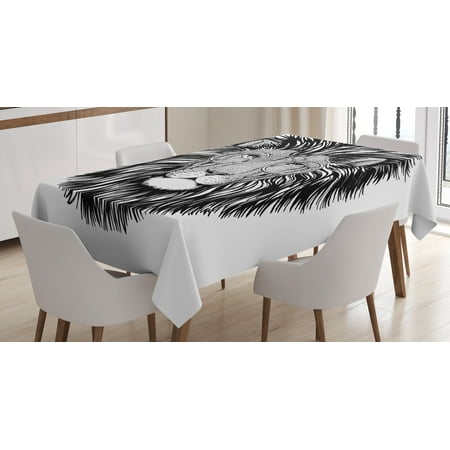 

Ambesonne Indie Tablecloth Rectangular Table Cover Wild Hipster Lion Glasses 60 x90 Black and White