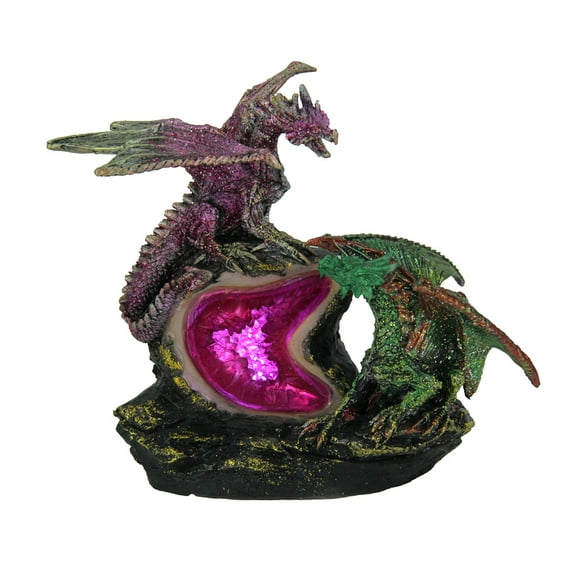 Purple and Green Battle Dragons Gothic Color Changing LED Geode Statue