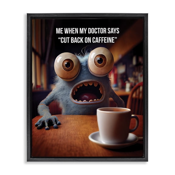 Stupell Industries Eclectic Monster & Coffee Phrase Black Floating Frame Canvas Art, 25 x 31, by Karen Burke