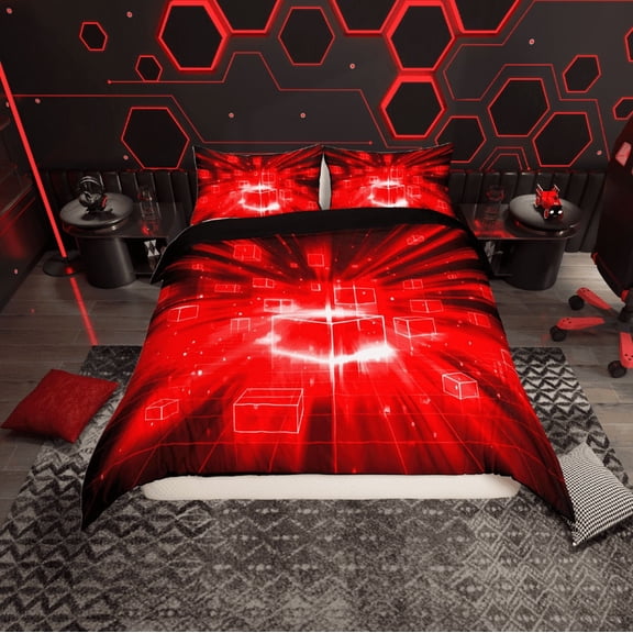 Erosebridal Plaid Grid Comforter Cover Twin,Geometric Checkerd Bedding Twin Size,Futuristic Cubes Duvet Cover Twin,Breathable Geometric Bedroom Decor,Reversible,2-Piece(No Comforter)