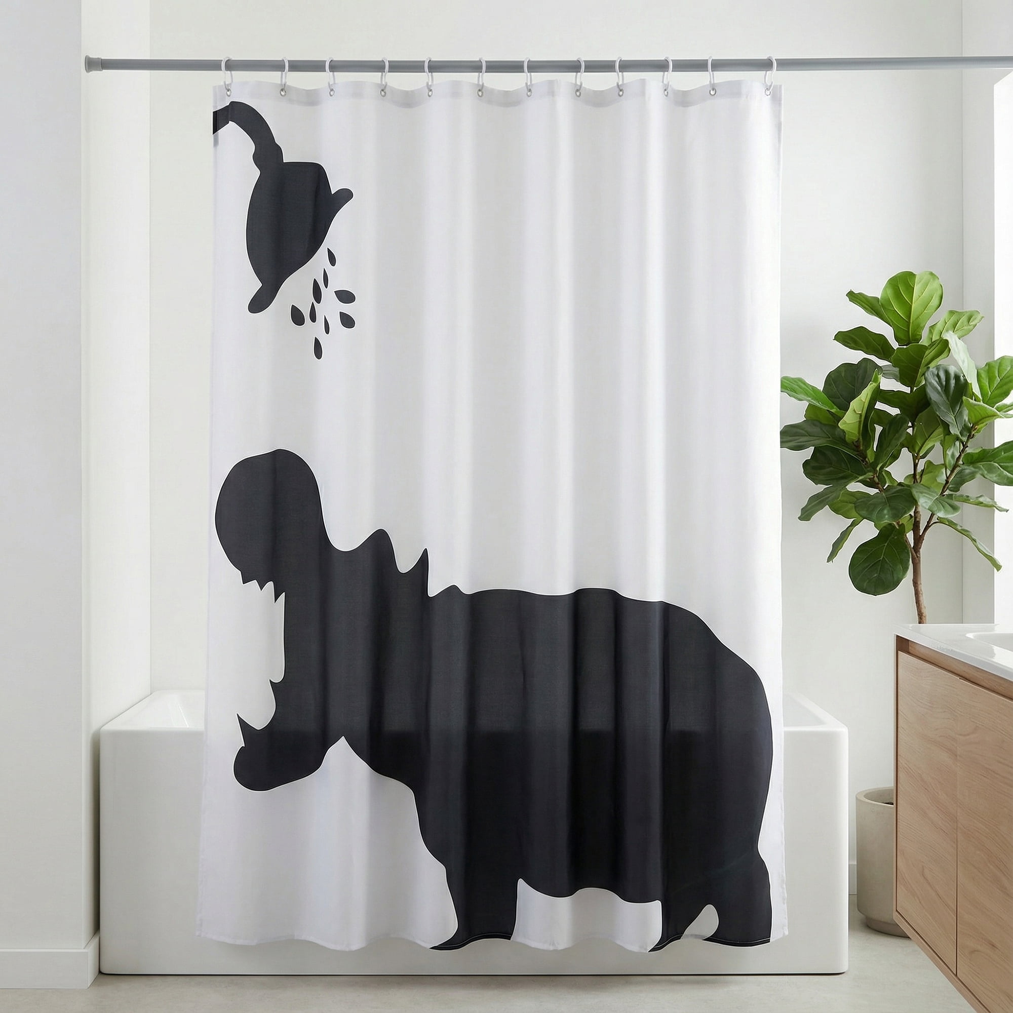 Unique Bargains Shower Curtain Waterproof Bath Shower Curtain Sets Black Rhino 71"W x 71"L