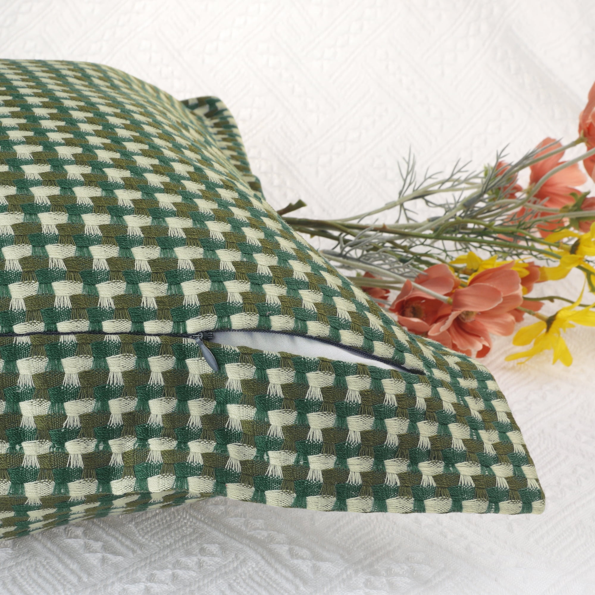 Unique Bargains Plaid Throw Pillow Covers Decorative Pillow Cases Square Cushion Covers Green Grid 12" x 20"
