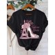thumbnail image 2 of Chic Eiffel Tower & High Heels Graphic Tee for Women - Soft Polyester Blend, Short Sleeve Crew Neck, Relaxed Fit, Casual Summer & Spring Top with Floral Accents, Perfect for Travel & Outdoor Activiti, 2 of 7